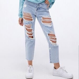 Pacsun Ripped Distressed Straight Leg High Waist Cropped Jeans Taylor Blue